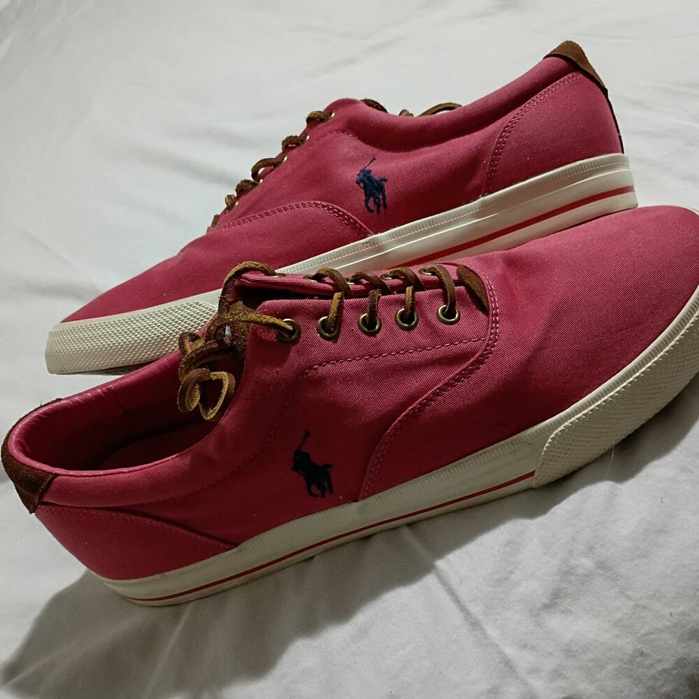 Polo Ralph Lauren Men's Vaughn 14D Low Canvas Sneakers Suede Trim Pink/Red